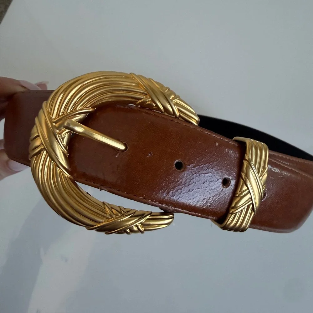 Vintage Jos‎ A Banks Vegan Leather Oversized Buckle Belt